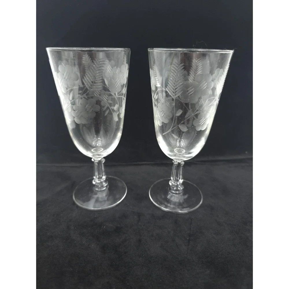 Pair Libbey Garland Juice Glasses Goblets Etched clear Iced Tea 6